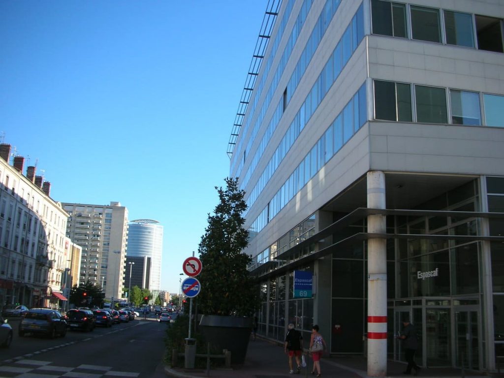 Lyon - remplacement de vitrages sur la façade de la Caisse d’allocations familiales (vue 2)